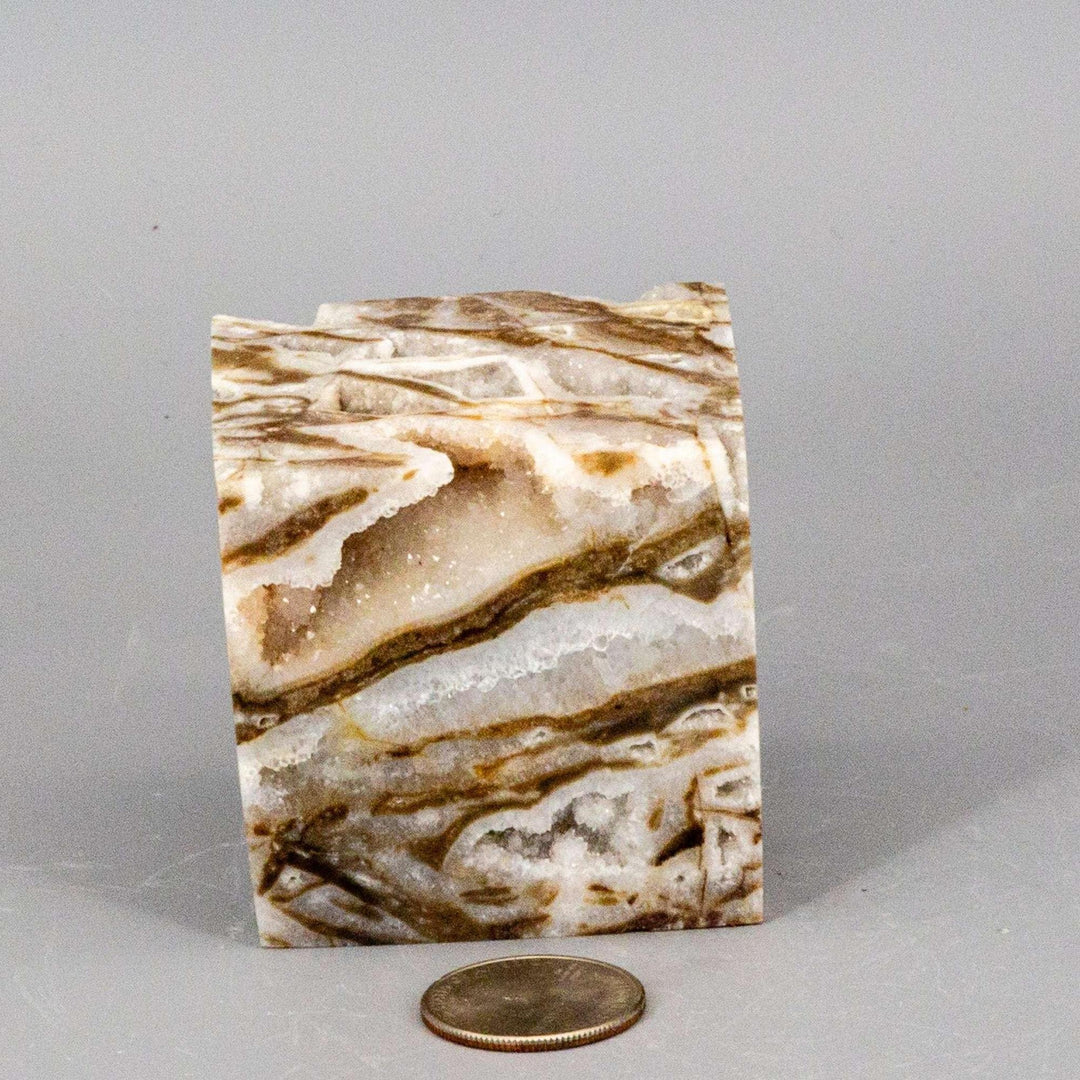 Sphalerite Crystal Cube with Druzys: a unique, corner-balanced cube with sparkling sugar quartz druzy pockets.