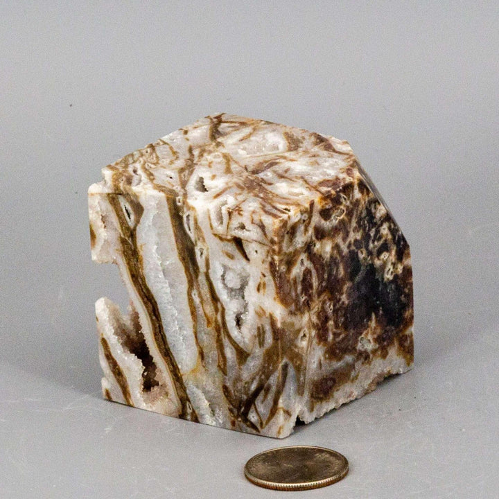 Sphalerite Crystal Cube with Druzys, a corner-balanced cube with sparkling sugar quartz and metallic luster.
