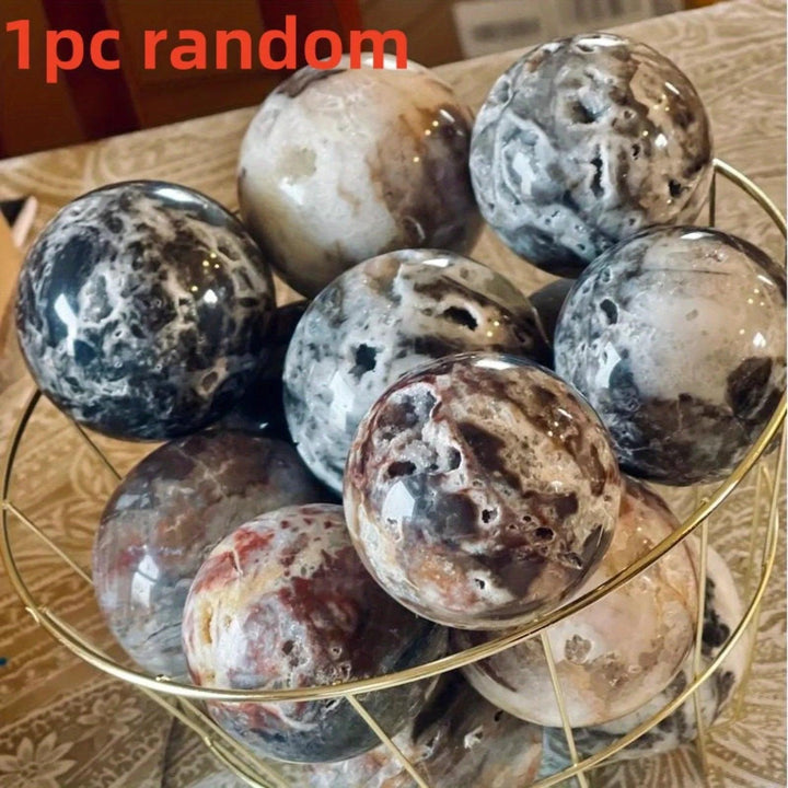 Polished Sphalerite crystal spheres in gray, black, and brown with intricate patterns, perfect for jewelry making.
