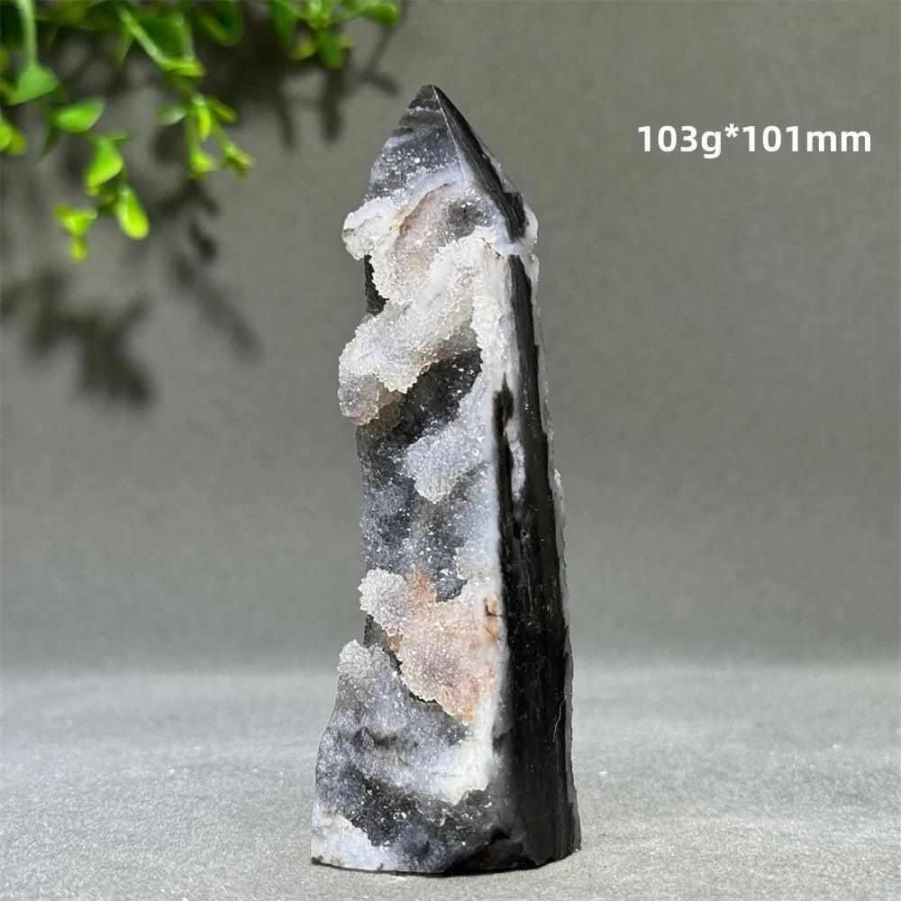 Polished Sphalerite in Quartz tower, 103g and 101mm, featuring grounding brown and black crystals for energy and balance.