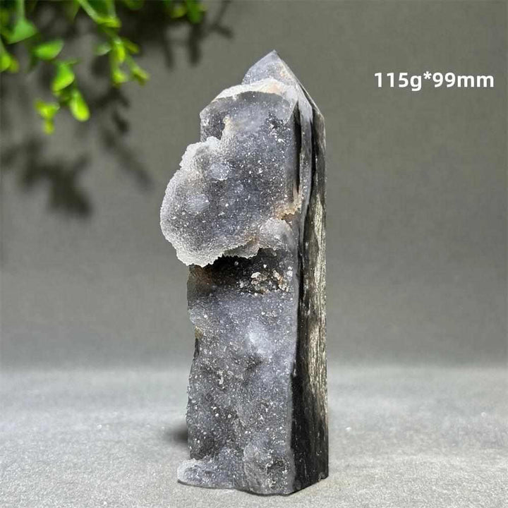 Polished Sphalerite in Quartz tower, 99mm, featuring grounding dark crystals for Root and Solar Plexus chakra balance.