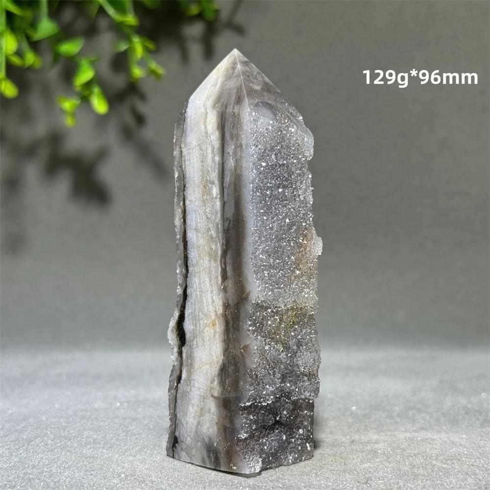 Polished sphalerite in quartz tower, 129g and 96mm, featuring grounding brown and black crystals for energy and balance.