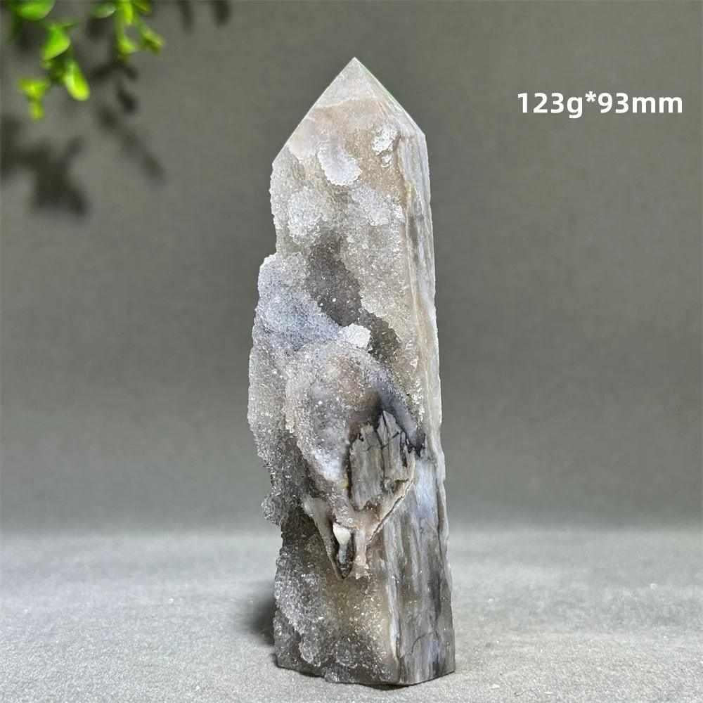 Polished Sphalerite in Quartz tower, 93mm tall, featuring earthy brown and black crystals for grounding and clarity.