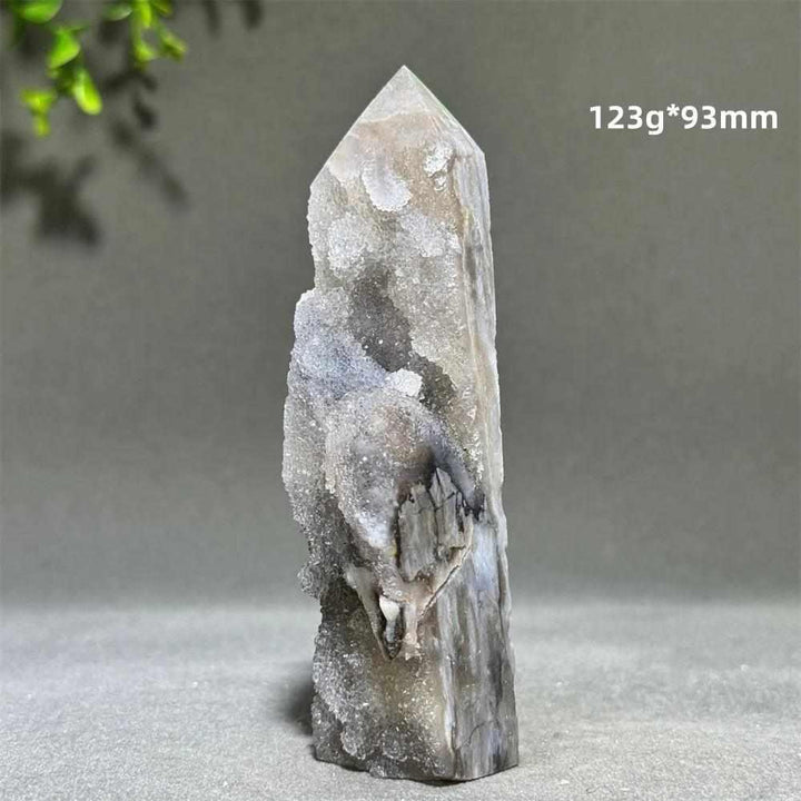 Polished Sphalerite in Quartz tower, 93mm tall, featuring earthy brown and black crystals for grounding and clarity.