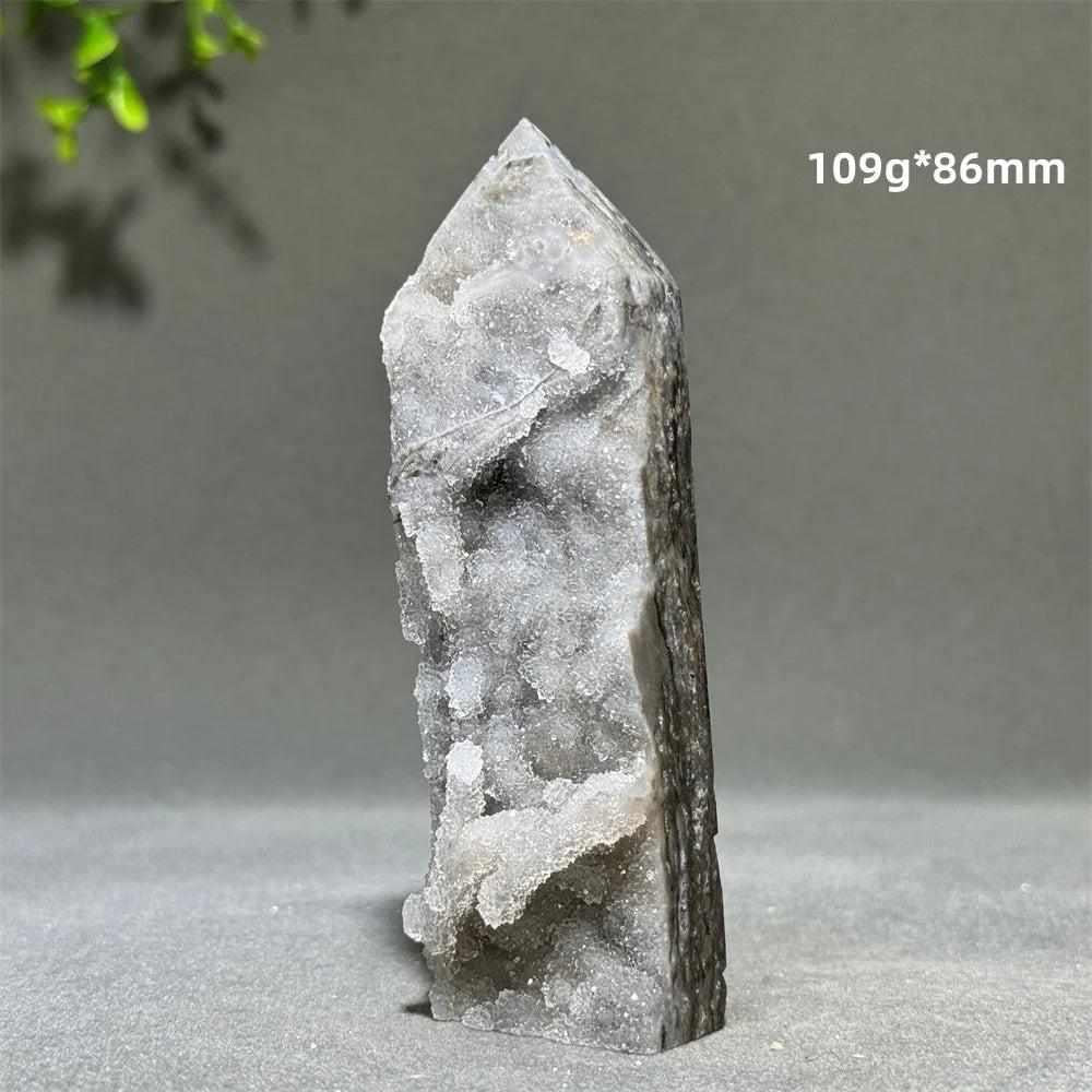 Polished Sphalerite in Quartz tower, 109g and 86mm, featuring grounding brown and black crystals for energy and stability.
