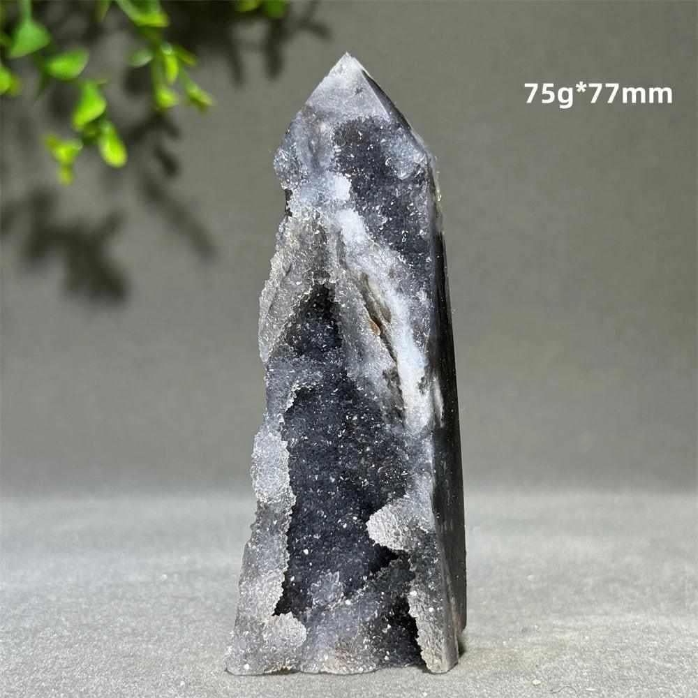 Polished Sphalerite in Quartz tower, a 75g, 77mm grounding obelisk with dark crystals for root chakra balance and clarity.