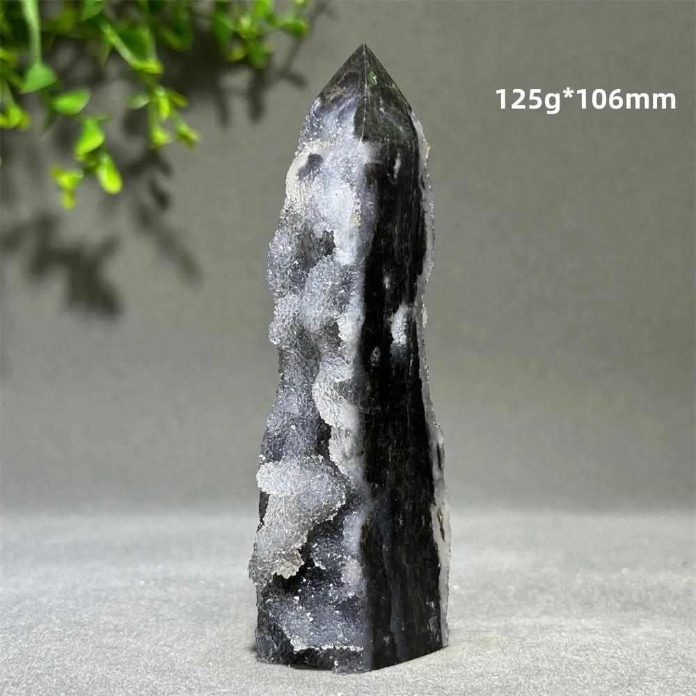 Polished 106mm Sphalerite in Quartz tower featuring grounding black and brown crystals for root chakra balance and vitality.
