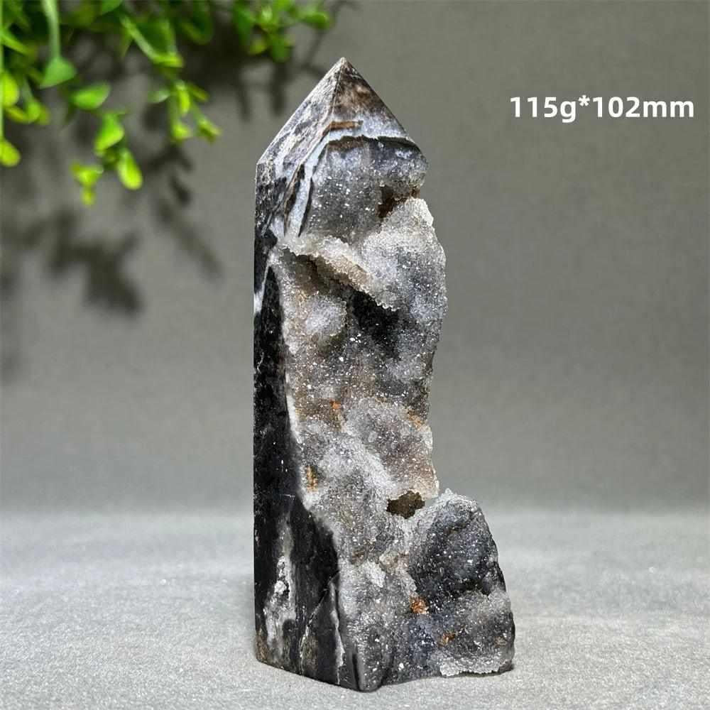 Polished Sphalerite in Quartz tower, 102mm tall, featuring grounding brown and black crystals for stability and clarity.