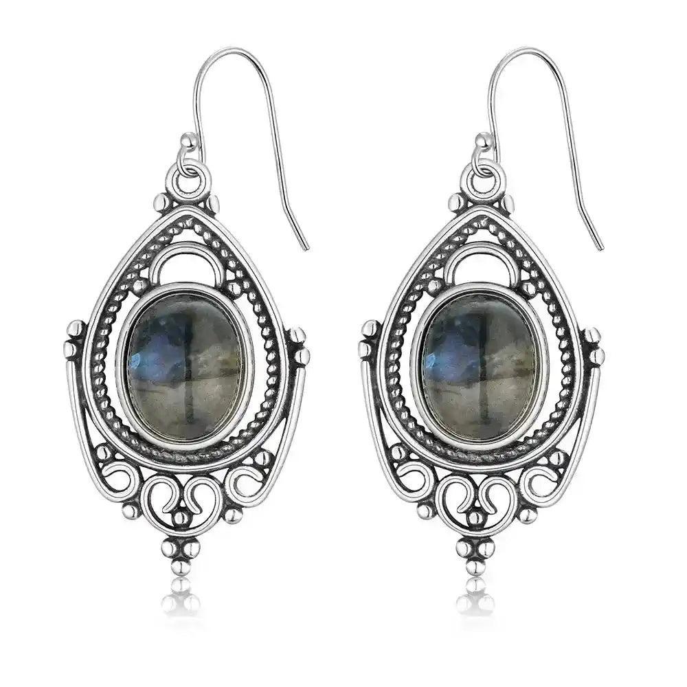 Sterling Silver Oval Crystal Earrings 8x10mm S925