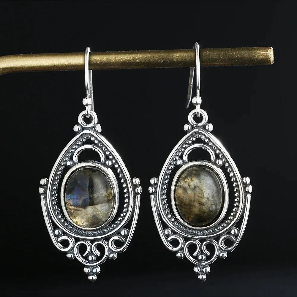 Sterling Silver Oval Crystal Earrings-Earrings-Ali-Amethyst-Crystal Destiny