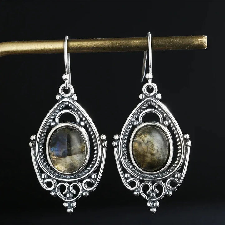 Sterling Silver Oval Crystal Earrings-Earrings-Ali-Amethyst-Crystal Destiny