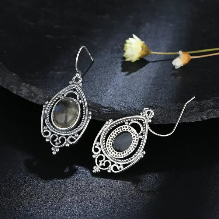 Sterling Silver Oval Crystal Earrings-Earrings-Ali-Amethyst-Crystal Destiny