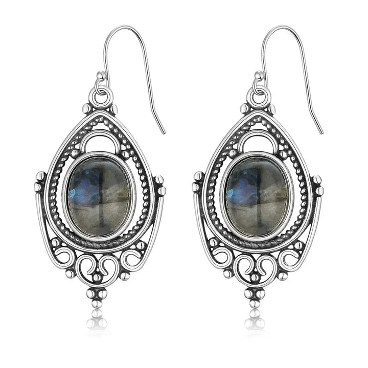 Sterling Silver Oval Crystal Earrings-Earrings-Ali-Amethyst-Crystal Destiny