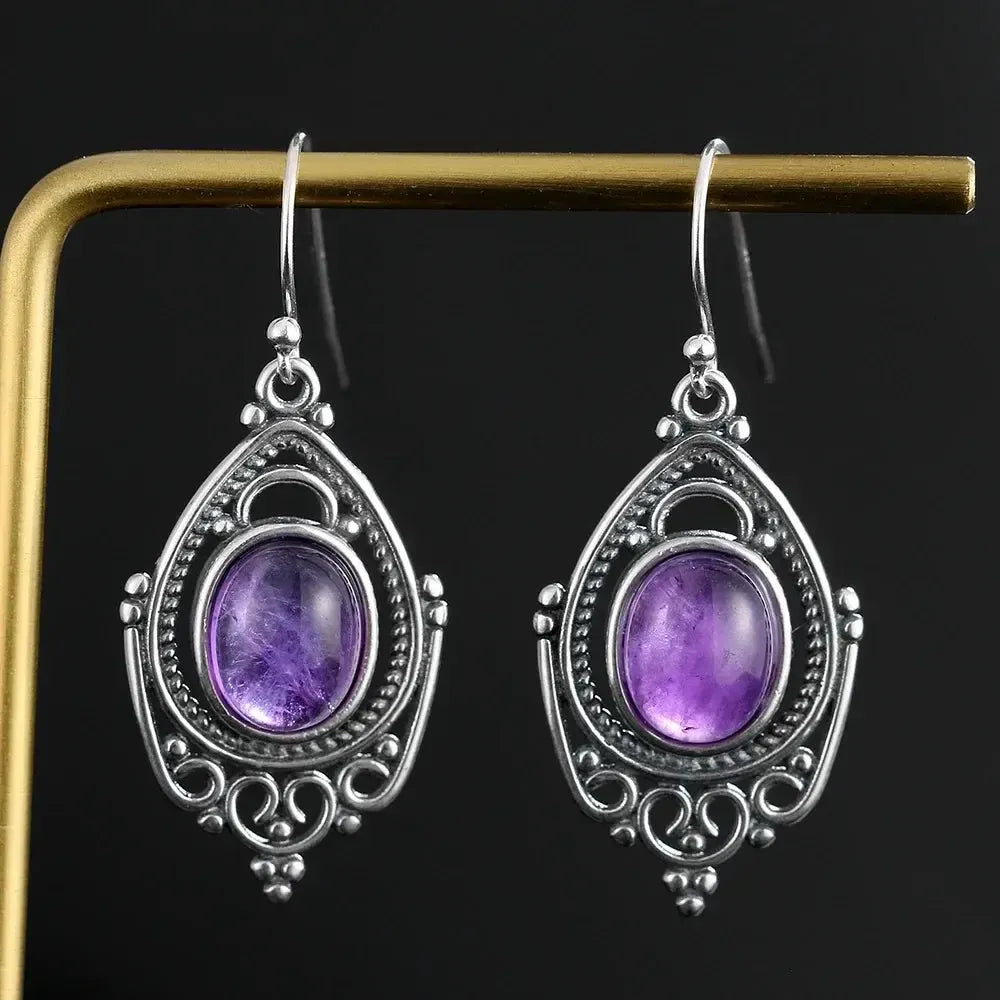 Sterling Silver Oval Crystal Earrings-Earrings-Ali-Amethyst-Crystal Destiny