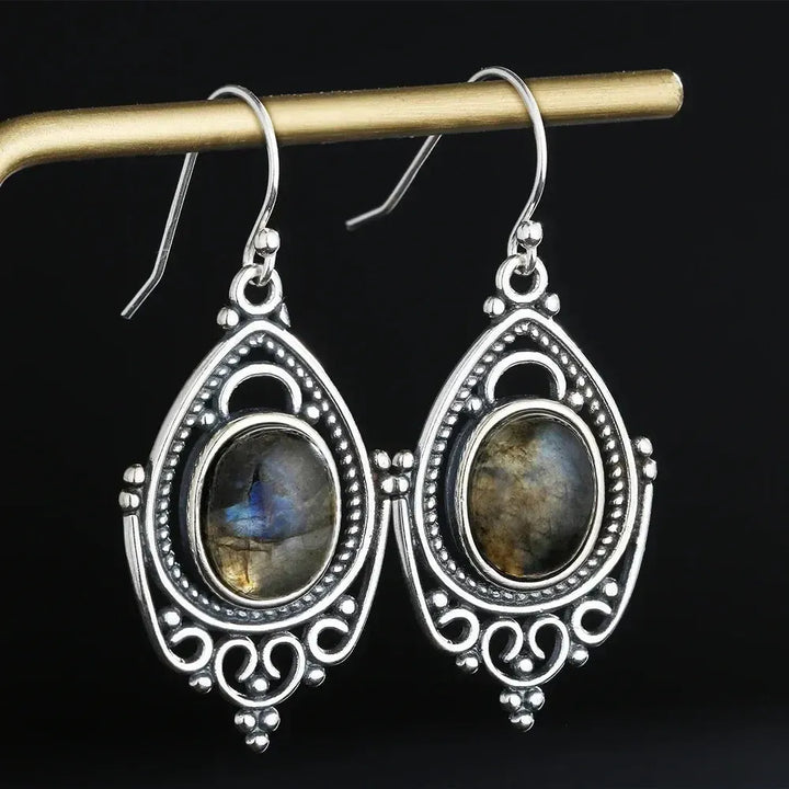 Sterling Silver Oval Crystal Earrings-Earrings-Ali-Labradorite-Crystal Destiny