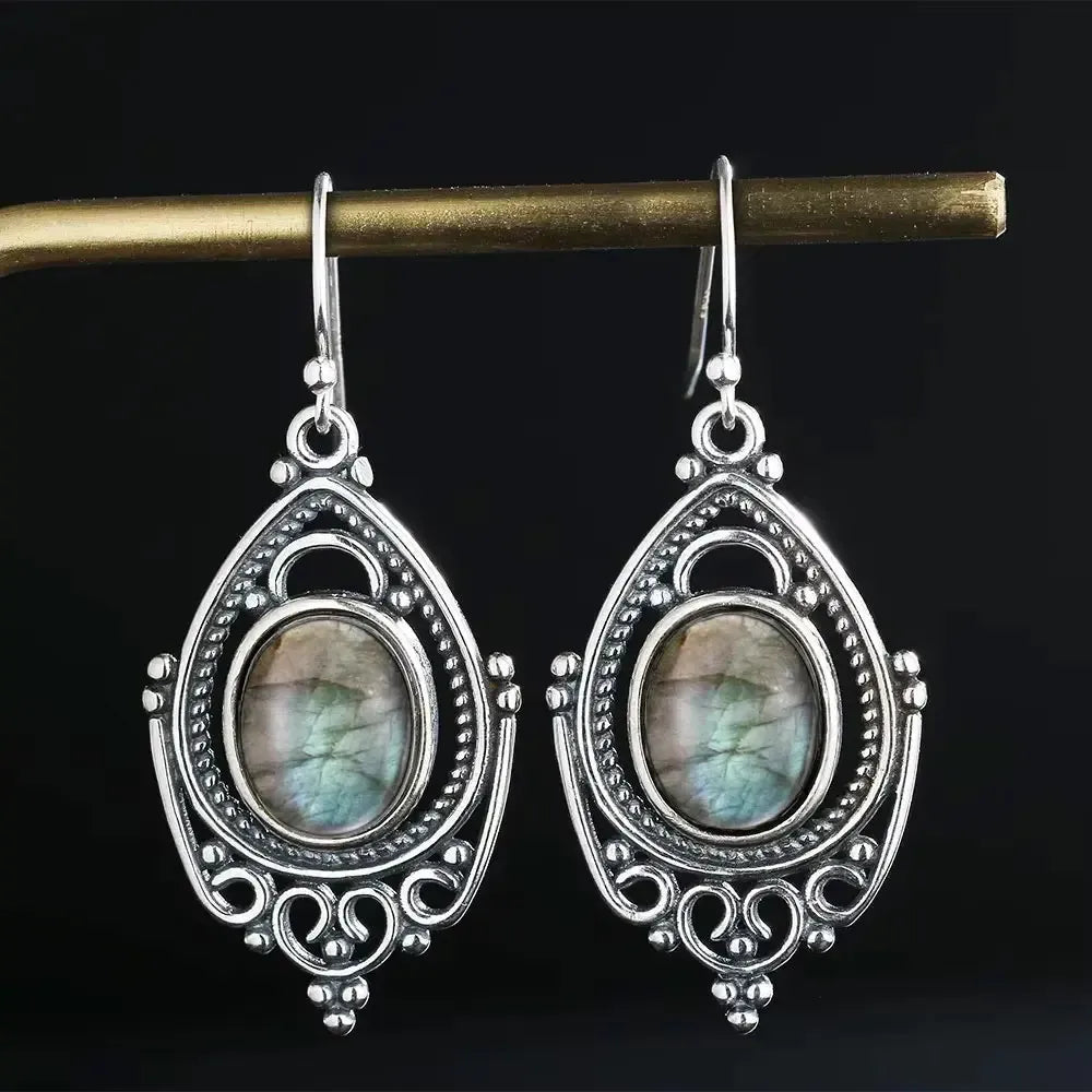 Sterling Silver Oval Crystal Earrings-Earrings-Ali-Amethyst-Crystal Destiny