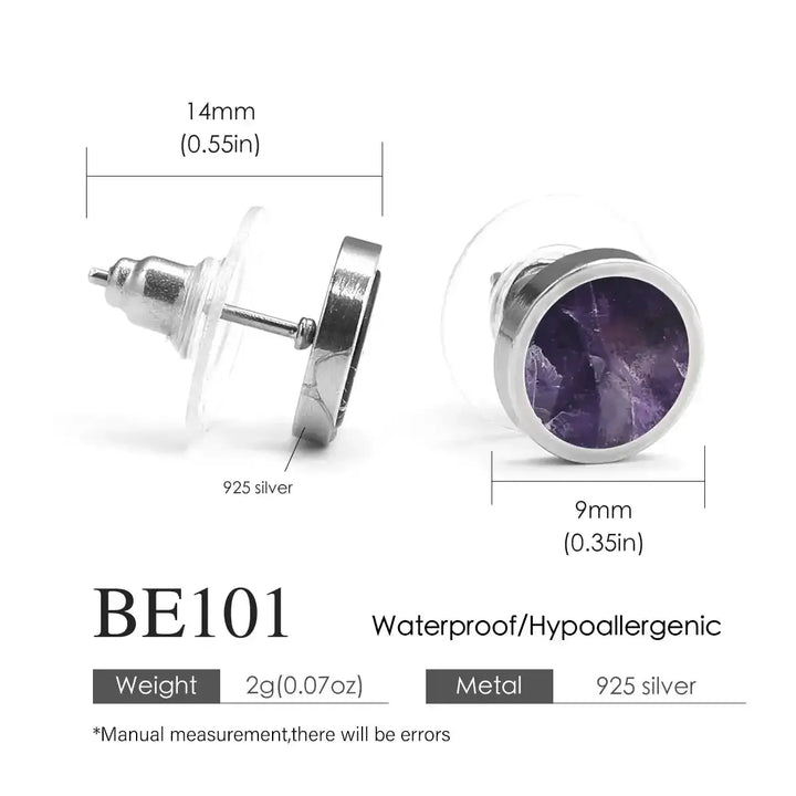 Sterling Silver Round Stone Stud Earrings In 11 Materials