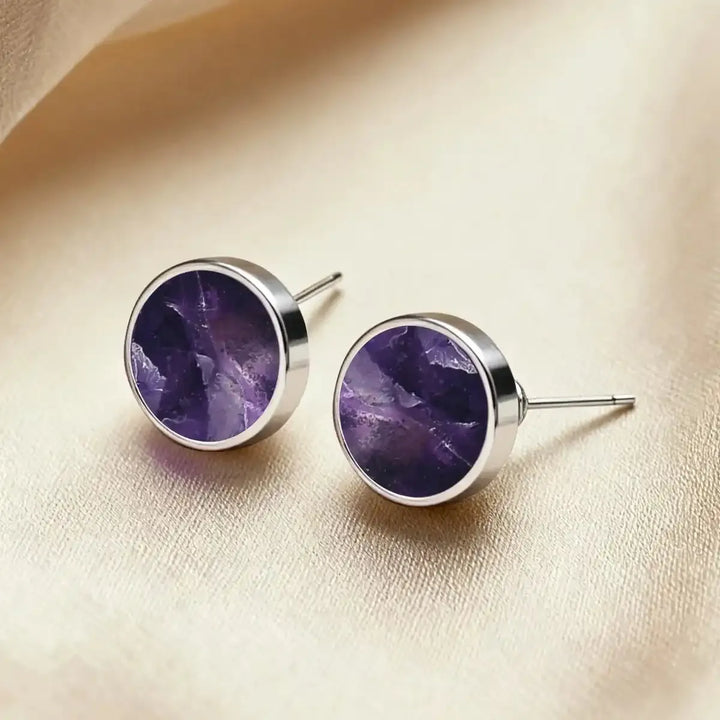 Sterling Silver Round Stone Stud Earrings In 11 Materials