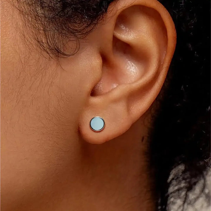 Sterling Silver Round Stone Stud Earrings In 11 Materials