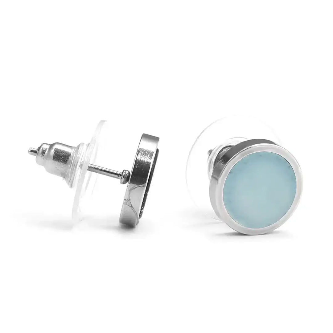Sterling Silver Round Stone Stud Earrings In 11 Materials