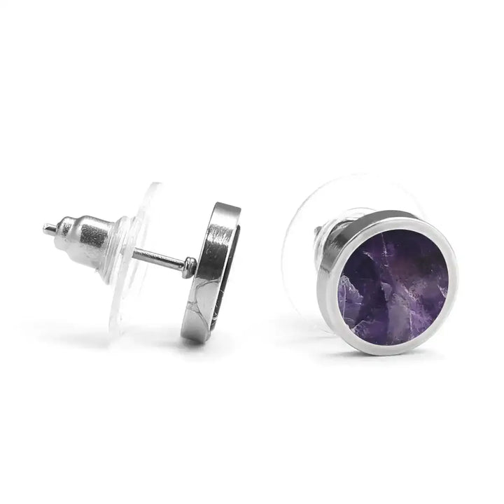 Sterling Silver Round Stone Stud Earrings In 11 Materials
