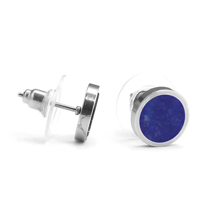 Sterling Silver Round Stone Stud Earrings In 11 Materials