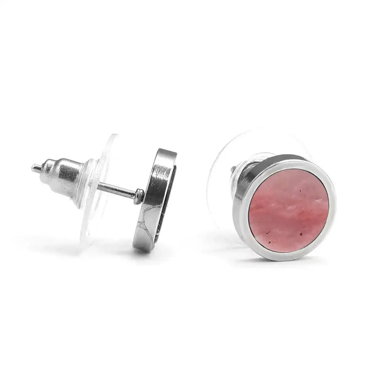 Sterling Silver Round Stone Stud Earrings In 11 Materials