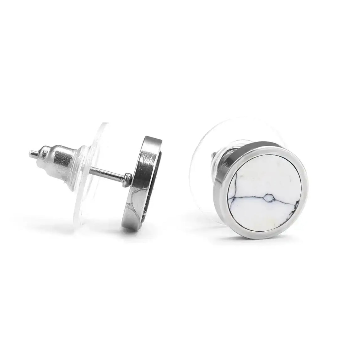 Sterling Silver Round Stone Stud Earrings In 11 Materials