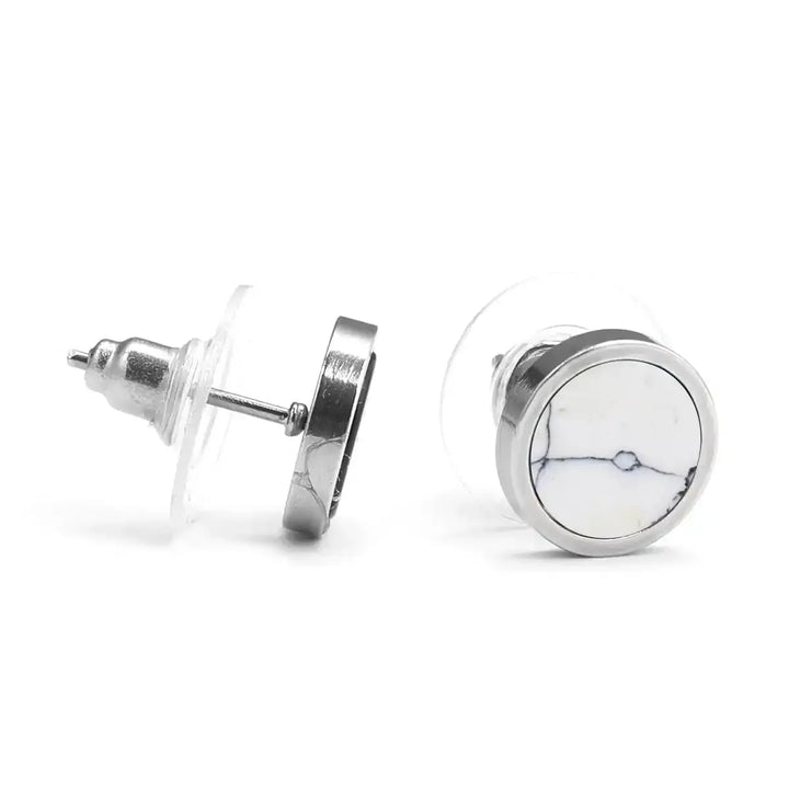 Sterling Silver Round Stone Stud Earrings In 11 Materials