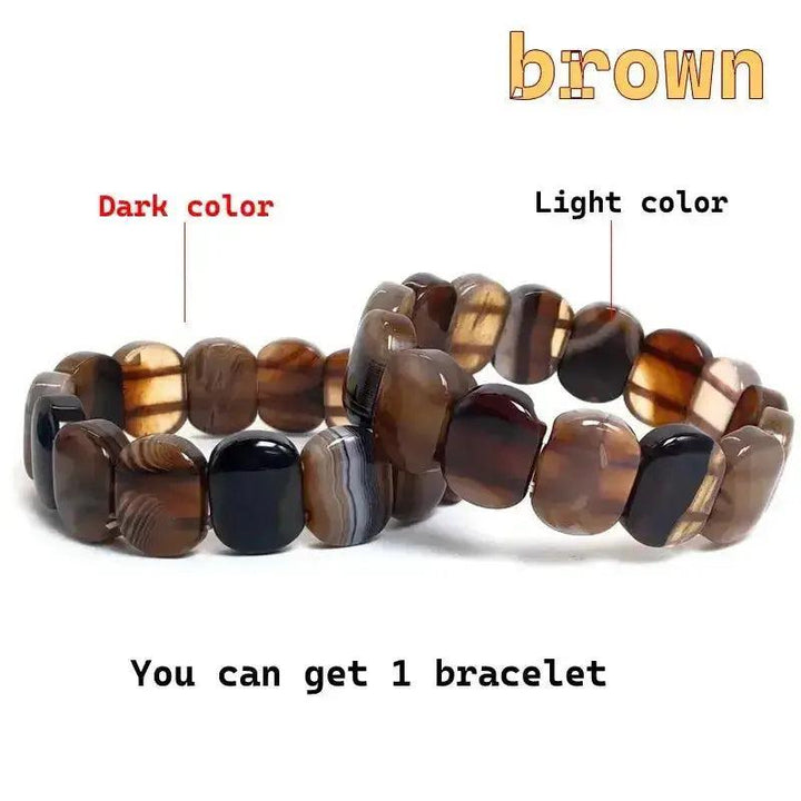 Striped Agate Botswana Onyx Bracelet with beautifully banded natural stones in earthy brown tones, polished smooth.