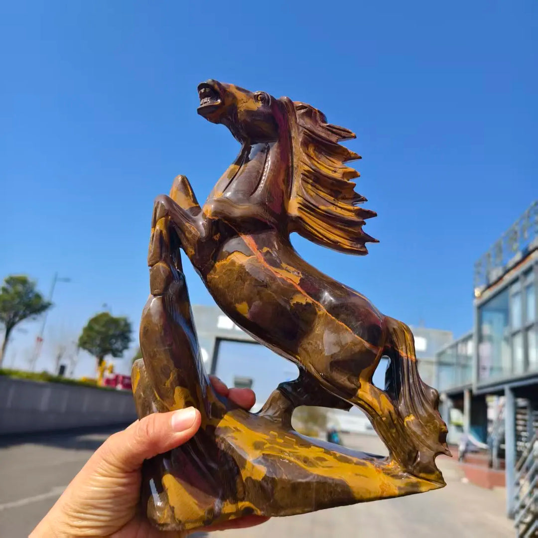 Tall Three-Flower Jasper Crystal Carved Flying Horse Statue