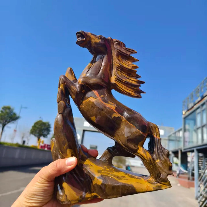 Tall Three-Flower Jasper Crystal Carved Flying Horse Statue