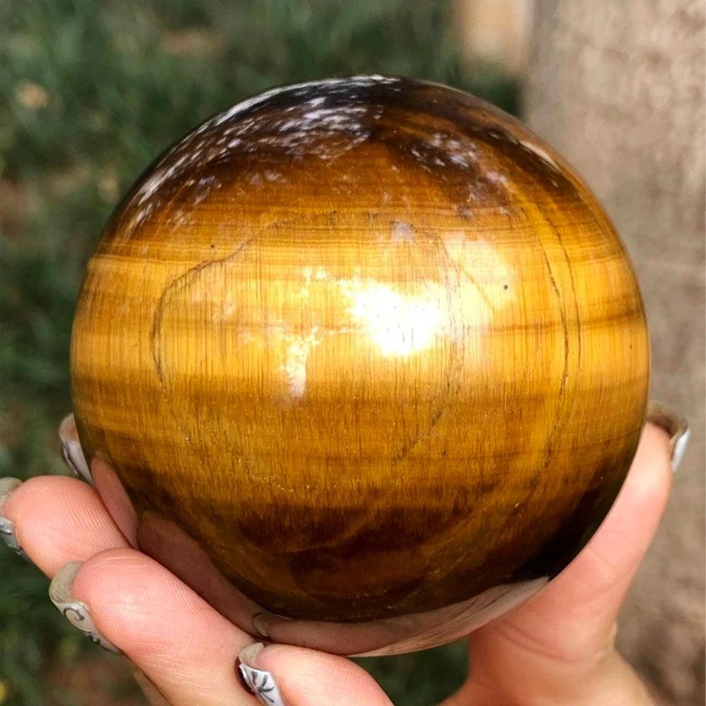Natural Tiger Eye Crystal Ball Polished Yellow Tiger Eye Sphere for Home Decor Feng Shui Healing Raw Stone Decorative Orb