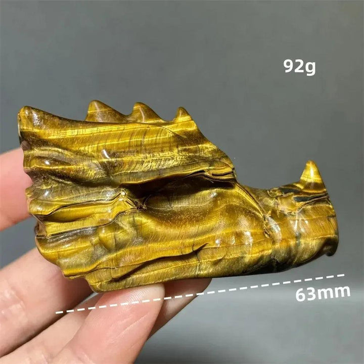 Tiger Eye Dragon Skull Carving | Hand-Carved Crystal Figurine