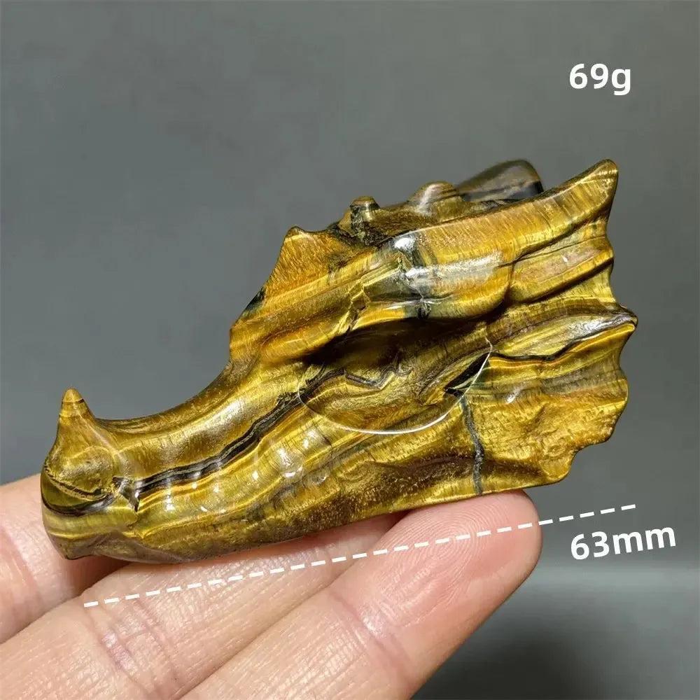 Tiger Eye Dragon Skull Carving | Hand-Carved Crystal Figurine