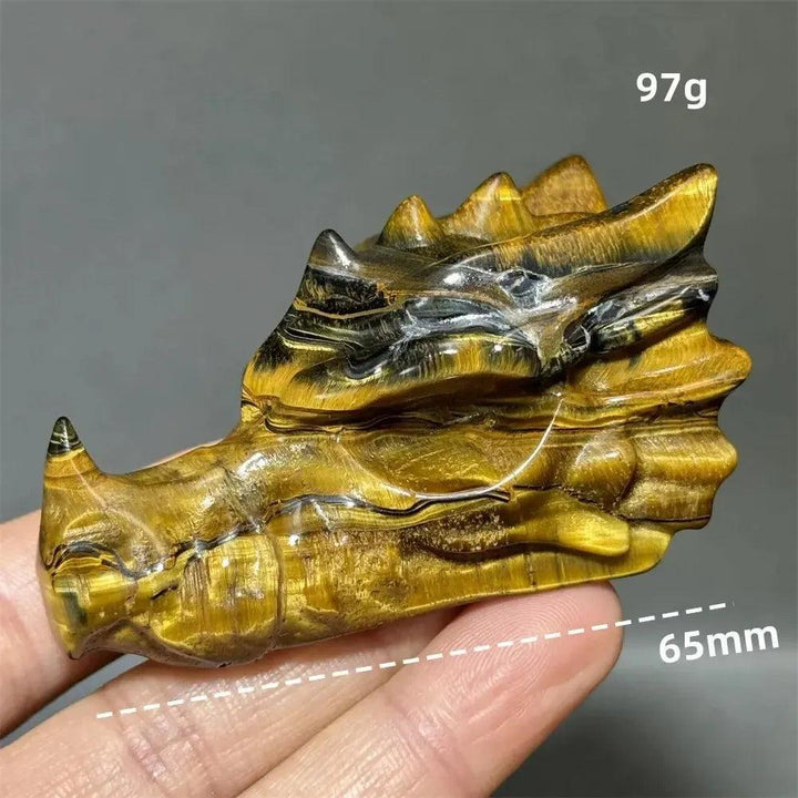 Tiger Eye Dragon Skull Carving | Hand-Carved Crystal Figurine