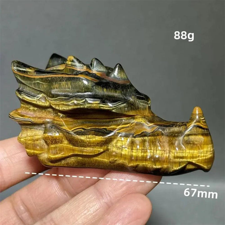 Tiger Eye Dragon Skull Carving | Hand-Carved Crystal Figurine