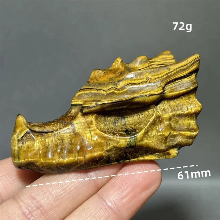 Tiger Eye Dragon Skull Carving | Hand-Carved Crystal Figurine