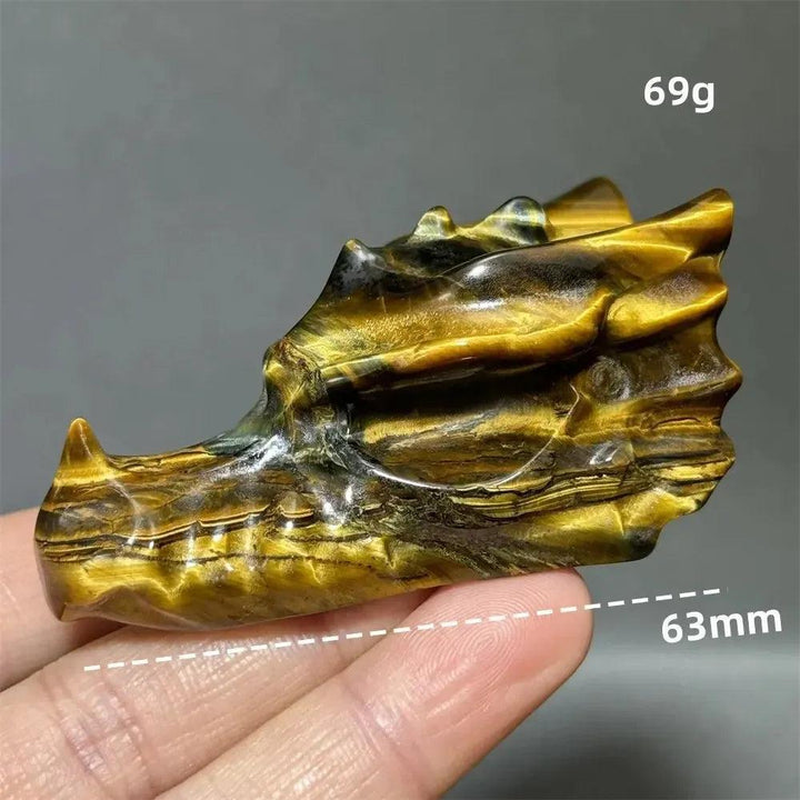 Tiger Eye Dragon Skull Carving | Hand-Carved Crystal Figurine