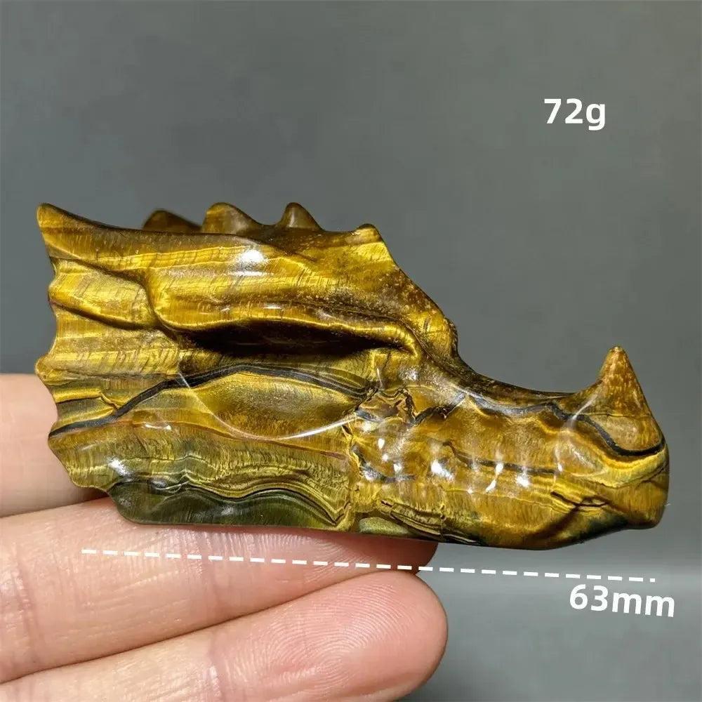 Tiger Eye Dragon Skull Carving | Hand-Carved Crystal Figurine