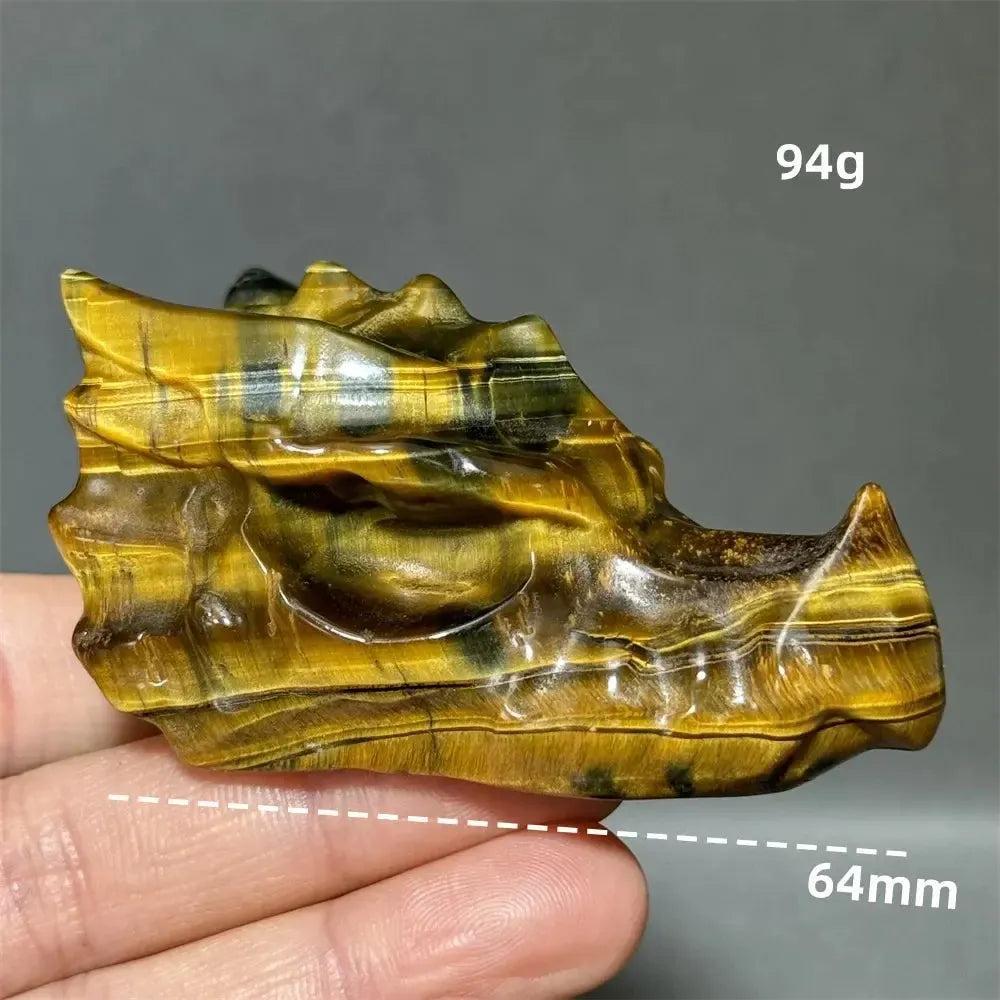 Tiger Eye Dragon Skull Carving | Hand-Carved Crystal Figurine