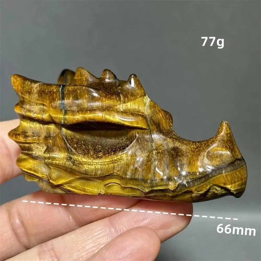 Tiger Eye Dragon Skull Carving | Hand-Carved Crystal Figurine