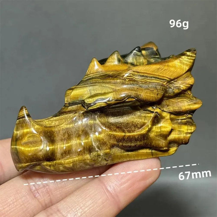 Tiger Eye Dragon Skull Carving | Hand-Carved Crystal Figurine