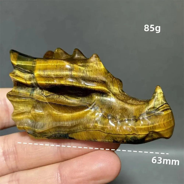 Tiger Eye Dragon Skull Carving | Hand-Carved Crystal Figurine