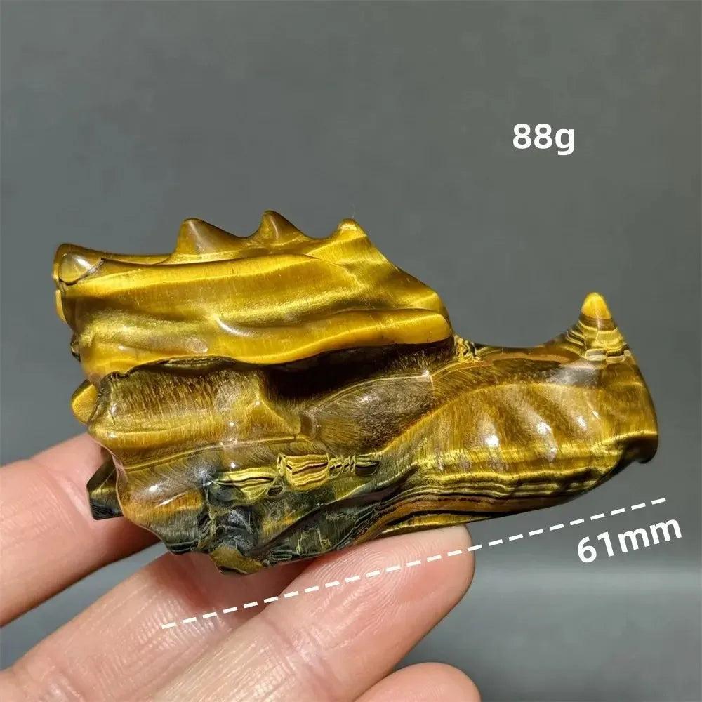 Tiger Eye Dragon Skull Carving | Hand-Carved Crystal Figurine