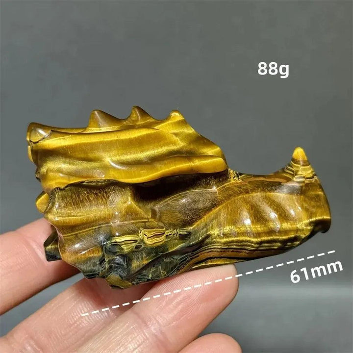 Tiger Eye Dragon Skull Carving | Hand-Carved Crystal Figurine