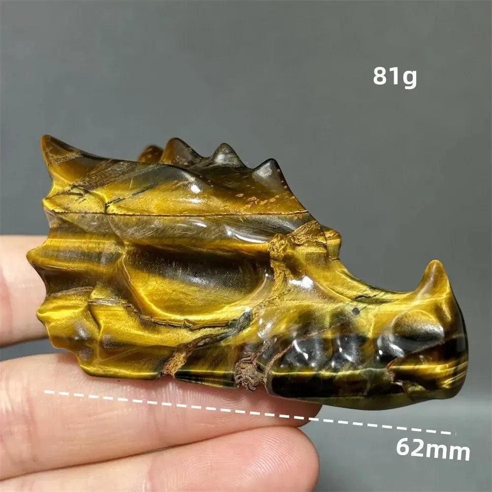 Tiger Eye Dragon Skull Carving | Hand-Carved Crystal Figurine