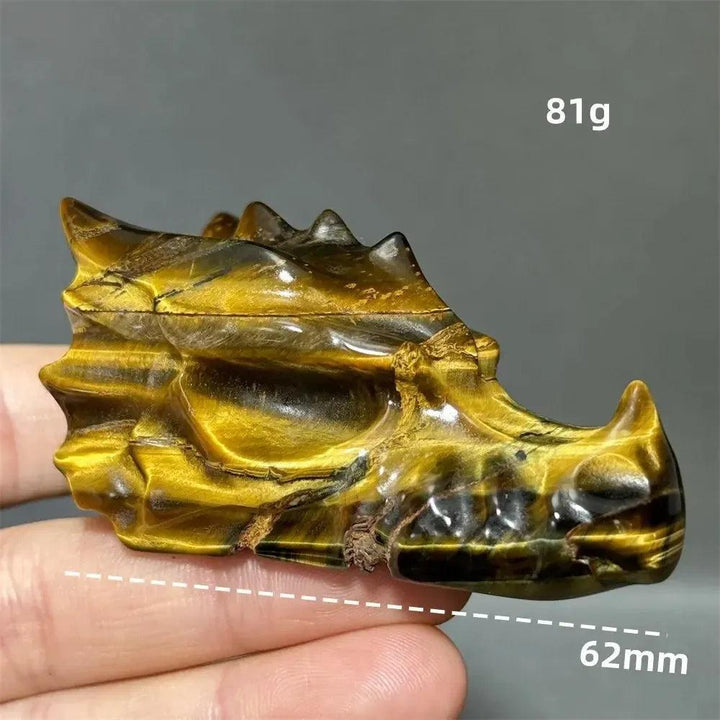 Tiger Eye Dragon Skull Carving | Hand-Carved Crystal Figurine