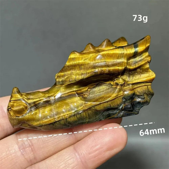 Tiger Eye Dragon Skull Carving | Hand-Carved Crystal Figurine