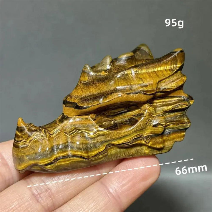 Tiger Eye Dragon Skull Carving | Hand-Carved Crystal Figurine